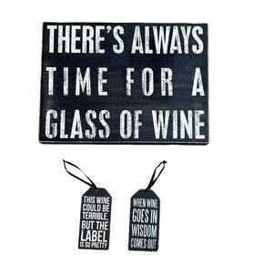 Wine Lovers Wooden Decor Sign 16.5”X 12” & 6” Wooden Wine Bottle Tags collection